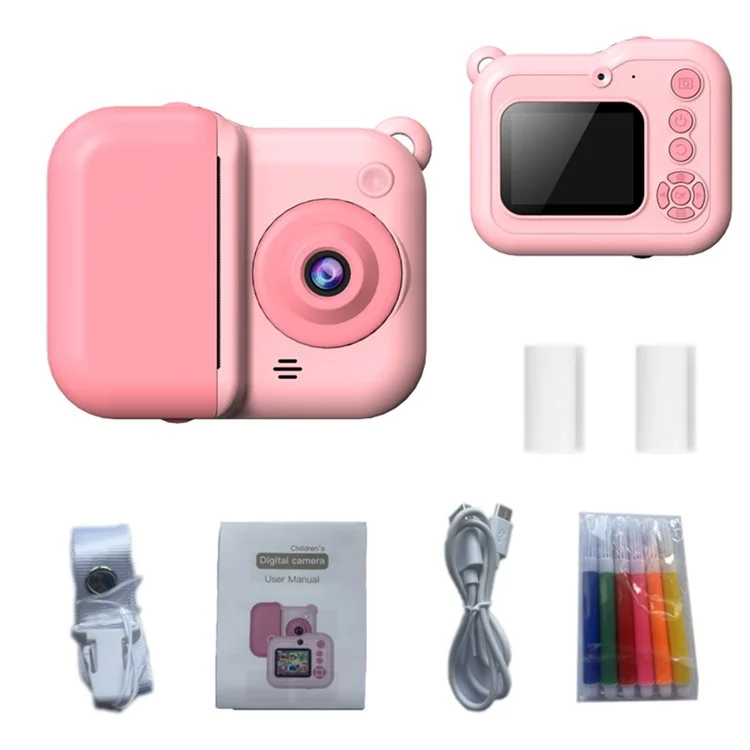Q80 2.4 Inch IPS Screen Instant Print Digital Camera HD Dual Lens Video Recorder, with 32G TF Card - Pink