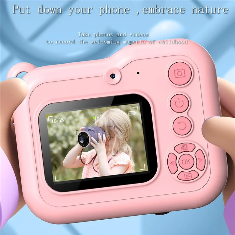 Q80 2.4 Inch IPS Screen Instant Print Digital Camera HD Dual Lens Video Recorder, with 32G TF Card - Pink