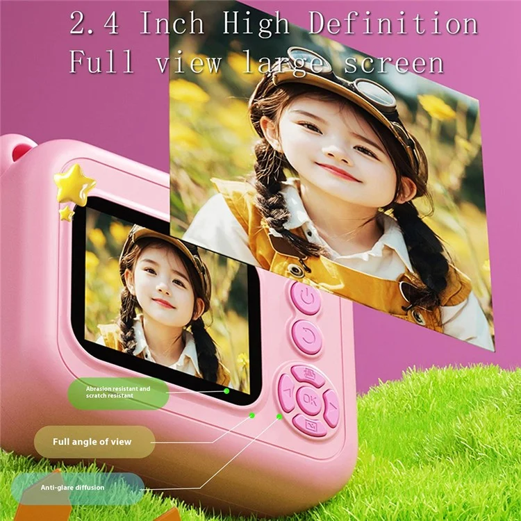 Q80 2.4 Inch IPS Screen Instant Print Digital Camera HD Dual Lens Video Recorder, with 32G TF Card - Pink
