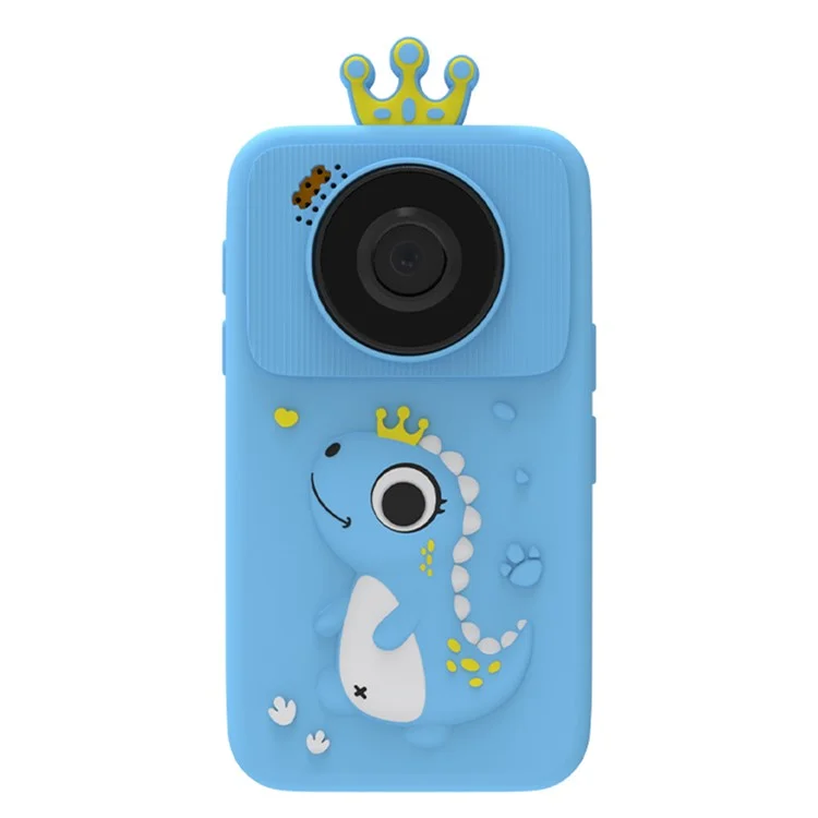 Fotocamera D16 da 2,8 pollici con schermo HD, doppia lente, telefono giocattolo educativo per bambini con schermo touch e custodia in silicone - Blu / Dinosauro