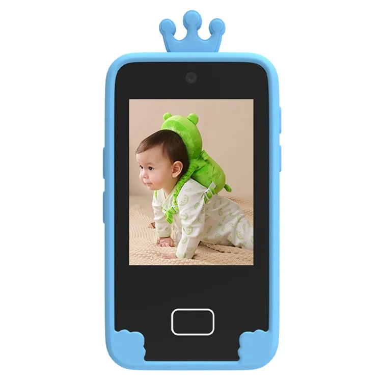 Fotocamera D16 da 2,8 pollici con schermo HD, doppia lente, telefono giocattolo educativo per bambini con schermo touch e custodia in silicone - Blu / Dinosauro