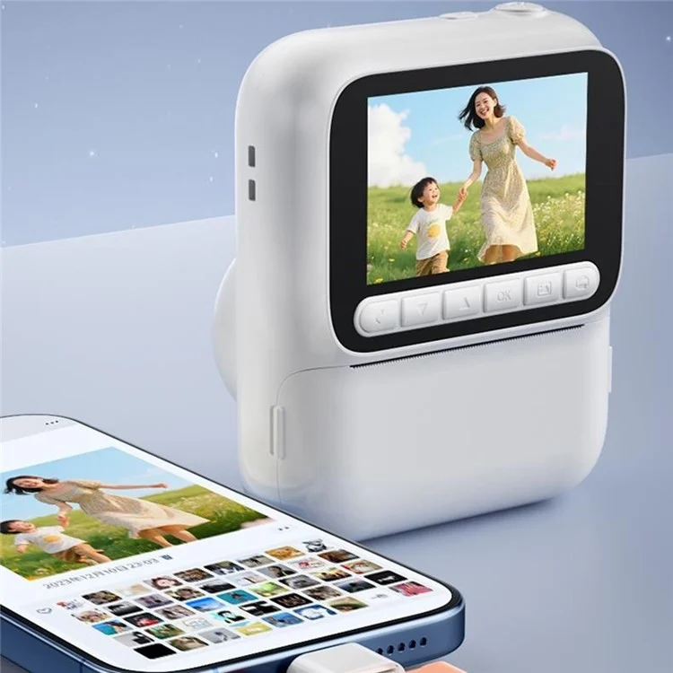 Z700 2.4 Inch IPS Screen Instant Print Camera for Kids Support Single Color Print, with 32G Memory Card and Card Reader - White