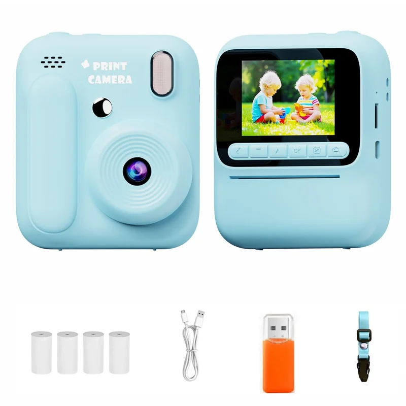 Z700 2.4 Inch IPS Screen Instant Print Camera for Kids Support Single Color Print, with 32G Memory Card and Card Reader - Blue
