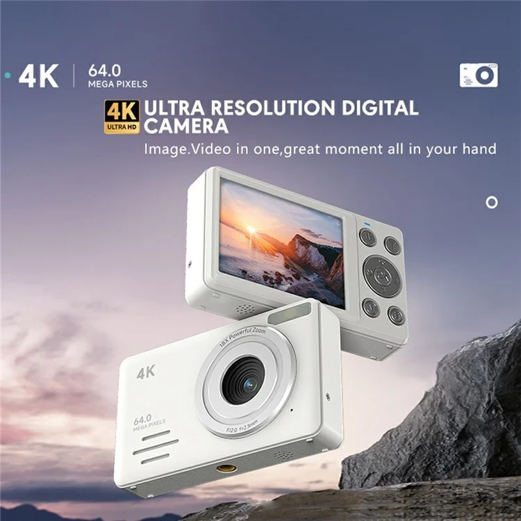 S7 4K Digital Camera 18x Zoom 64MP CMOS Sensor 2.88 Inch HD Screen Travel Selfie Camera - White