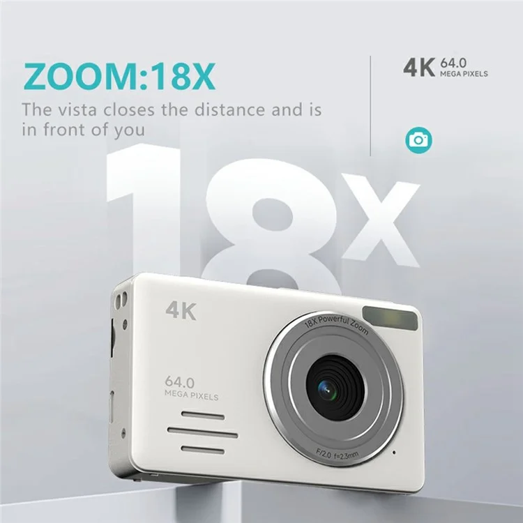S7 4K Digital Camera 18x Zoom 64MP CMOS Sensor 2.88 Inch HD Screen Travel Selfie Camera - White