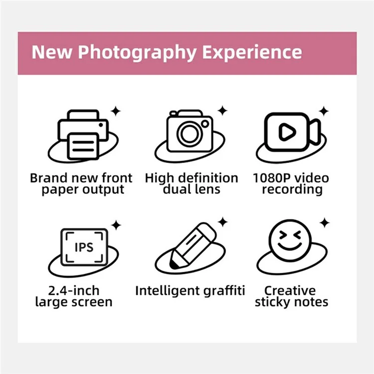 P01 Cartoon Kids Digital Camera Instant Print Dual Lens Mini Camera with 32GB Card - Pink