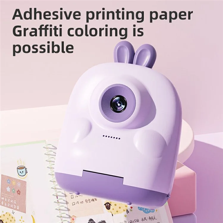 P01 Cartoon Kids Digital Camera Instant Print Dual Lens Mini Camera with 32GB Card - Pink