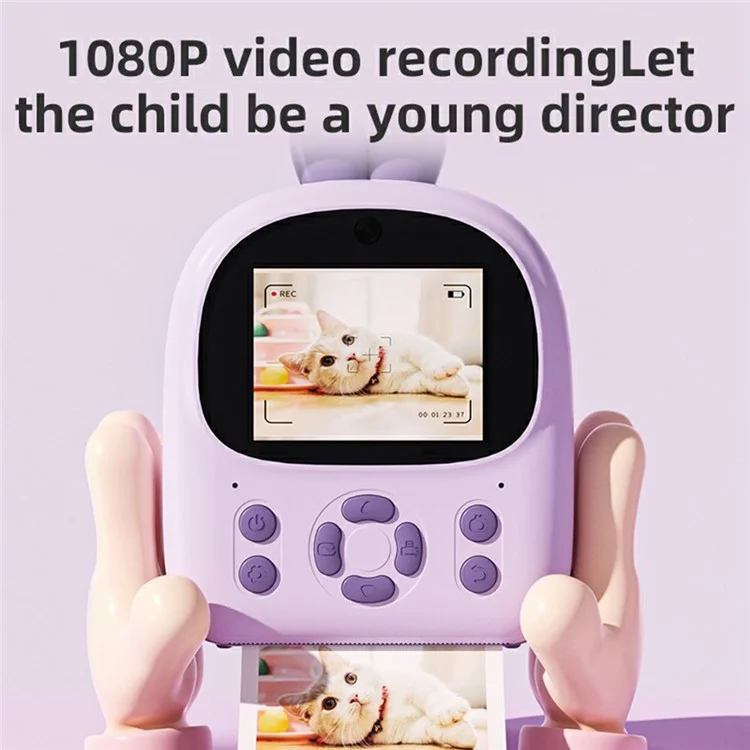 P01 Cartoon Kids Digital Camera Instant Print Dual Lens Mini Camera with 32GB Card - Pink