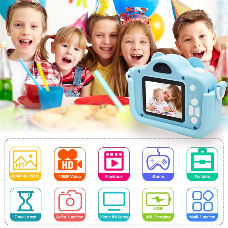 A5 2.0-inch IPS Screen Mouse Shape Kids Camera Cute Cartoon Digital HD Dual Lens Camera - Yellow