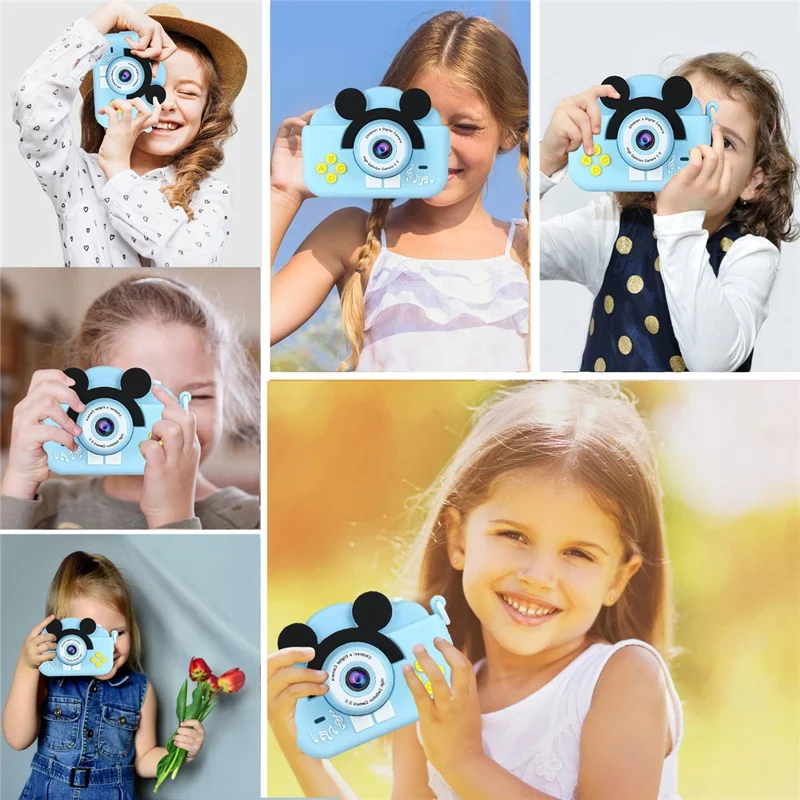 A5 2.0-inch IPS Screen Mouse Shape Kids Camera Cute Cartoon Digital HD Dual Lens Camera - Yellow