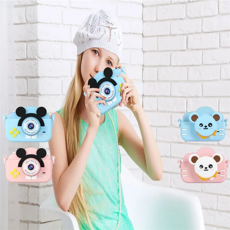 A5 2.0-inch IPS Screen Mouse Shape Kids Camera Cute Cartoon Digital HD Dual Lens Camera - Yellow