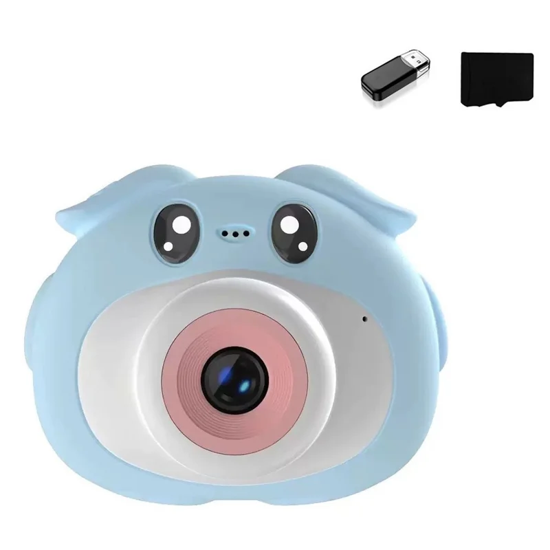 K69 Fotocamera Digitale per Bambini con Design di Animali Cartoon, Schermo HD da 2,0 Pollici, Doppia Lente Registrazione Video con Scheda di Memoria da 32GB + Lettore di Schede - Blu