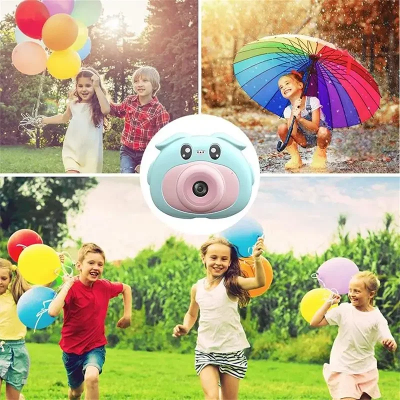 K69 Fotocamera Digitale per Bambini con Design di Animali Cartoon, Schermo HD da 2,0 Pollici, Doppia Lente Registrazione Video con Scheda di Memoria da 32GB + Lettore di Schede - Blu
