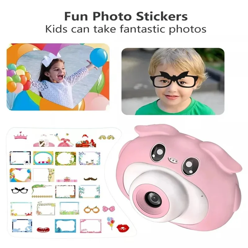 K69 Fotocamera Digitale per Bambini con Design di Animali Cartoon, Schermo HD da 2,0 Pollici, Doppia Lente Registrazione Video con Scheda di Memoria da 32GB + Lettore di Schede - Blu