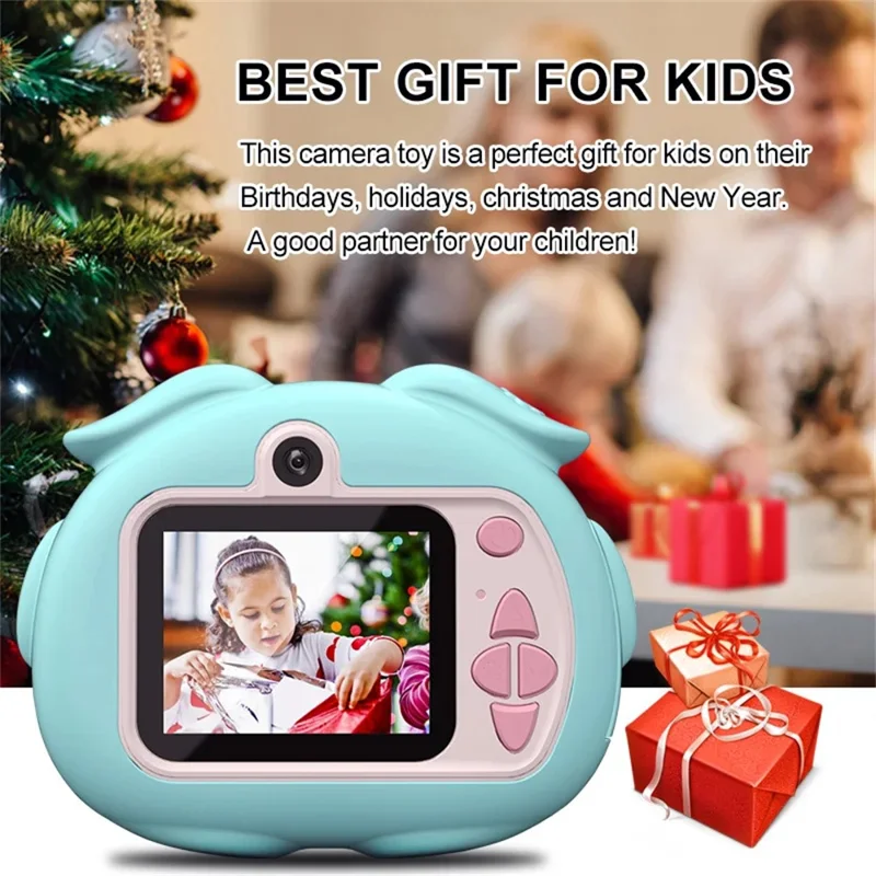 K69 Fotocamera Digitale per Bambini con Design di Animali Cartoon, Schermo HD da 2,0 Pollici, Doppia Lente Registrazione Video con Scheda di Memoria da 32GB + Lettore di Schede - Blu