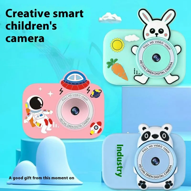 Y8S Cute Cartoon Design Kids Digital Camera HD Dual Lens Video Recorder for Children (No Memory Card) - Astronaut Pink