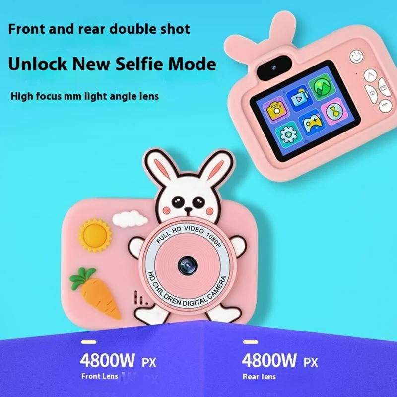 Y8S Cute Cartoon Design Kids Digital Camera HD Dual Lens Video Recorder for Children (No Memory Card) - Astronaut Pink