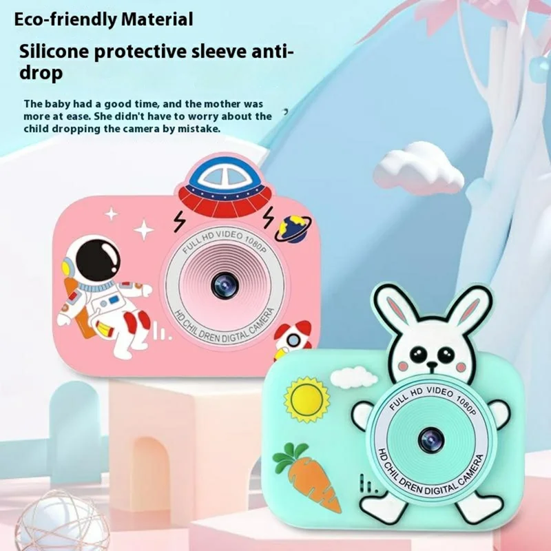 Y8S Cute Cartoon Design Kids Digital Camera HD Dual Lens Video Recorder for Children (No Memory Card) - Astronaut Pink