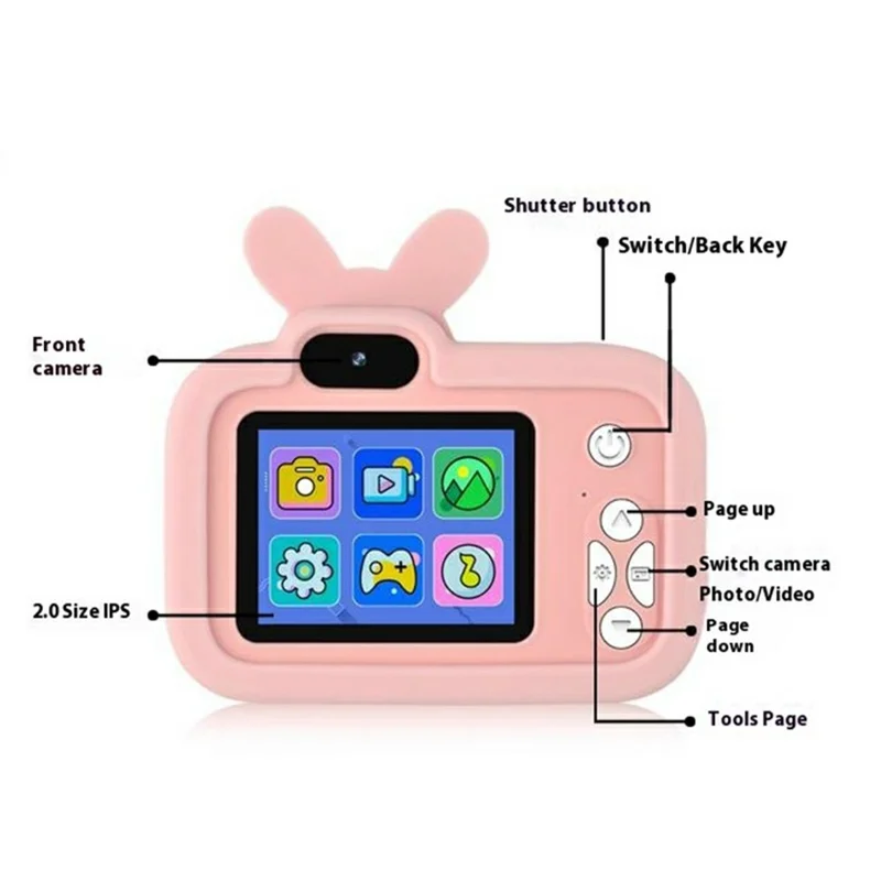 Y8S Cute Cartoon Design Kids Digital Camera HD Dual Lens Video Recorder for Children (No Memory Card) - Astronaut Pink