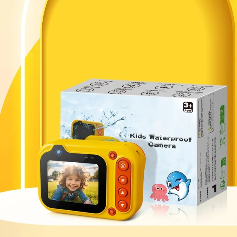 D60 3m Underwater 2.4 Inch IPS Screen Dual Lens Kids Camera with 32GB Memory Card (No Tripod) - Yellow