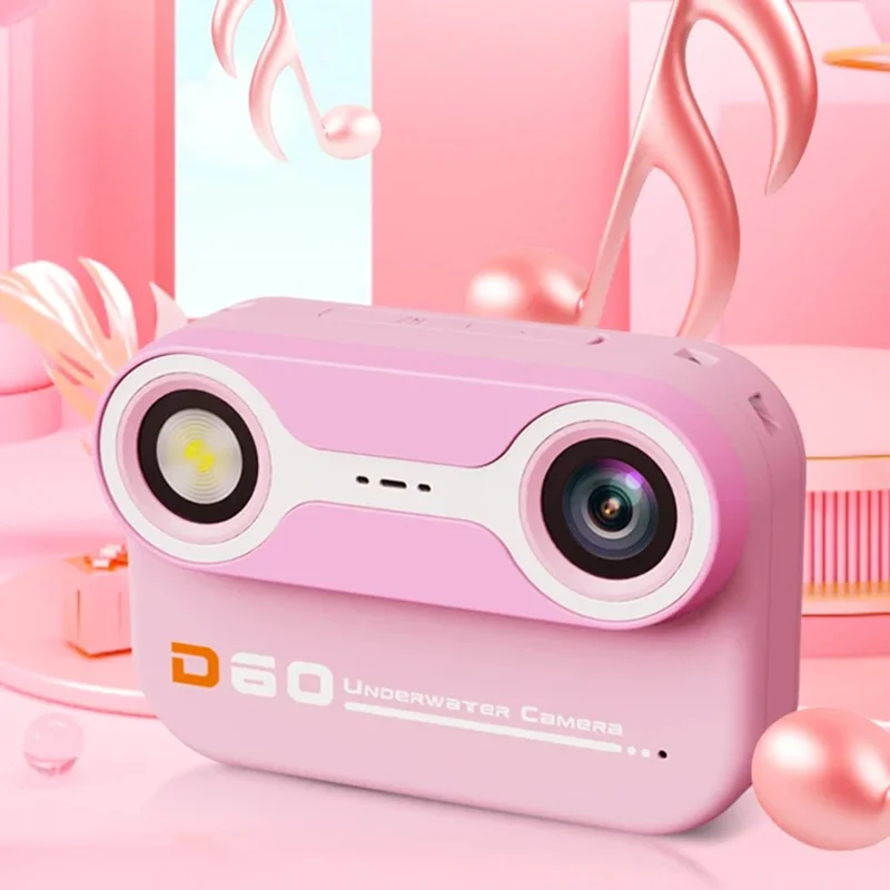 D60 3m Underwater 2.4 Inch IPS Screen Dual Lens Kids Camera with 32GB Memory Card (No Tripod) - Yellow