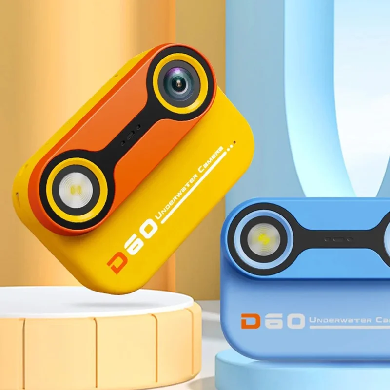 D60 3m Underwater 2.4 Inch IPS Screen Dual Lens Kids Camera with 32GB Memory Card (No Tripod) - Yellow