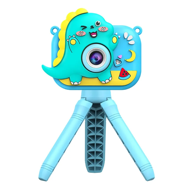 Y6 Cartoon Design Dual Lens 2.0 Inch IPS Screen Kids Camera with Handheld Tripod, with 32GB Card + Card Reader - Blue