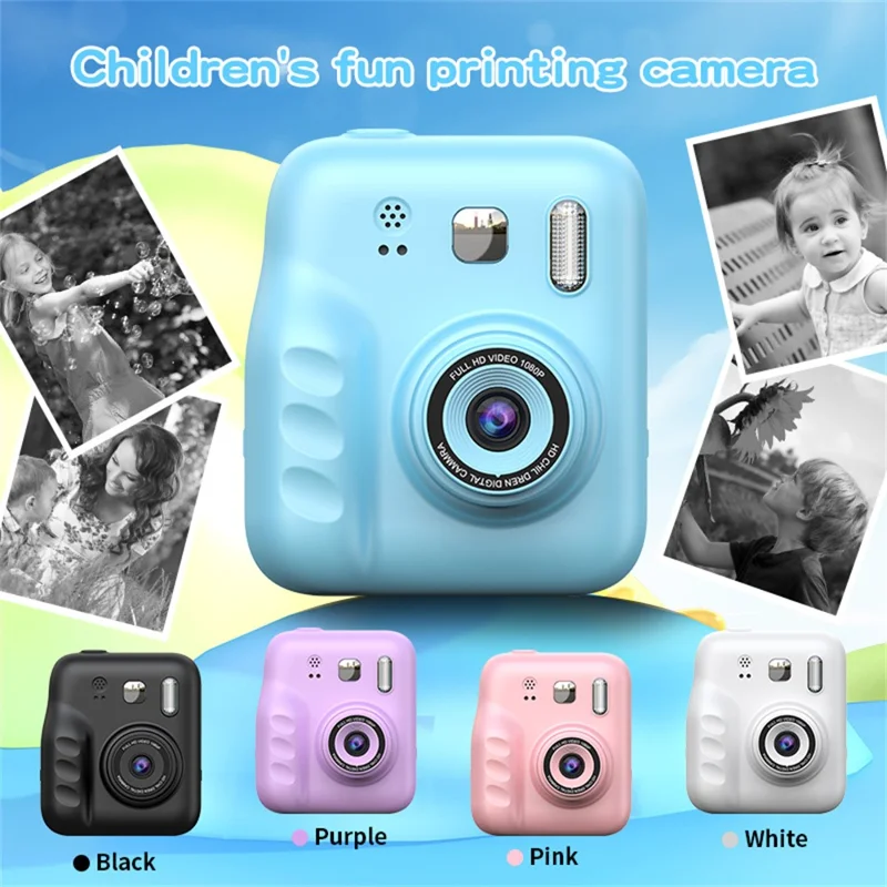 Y300H 2.0 Inch IPS Screen Instant Print Digital Camera HD Video Recorder for Children, with 32GB Card + Card Reader - Purple