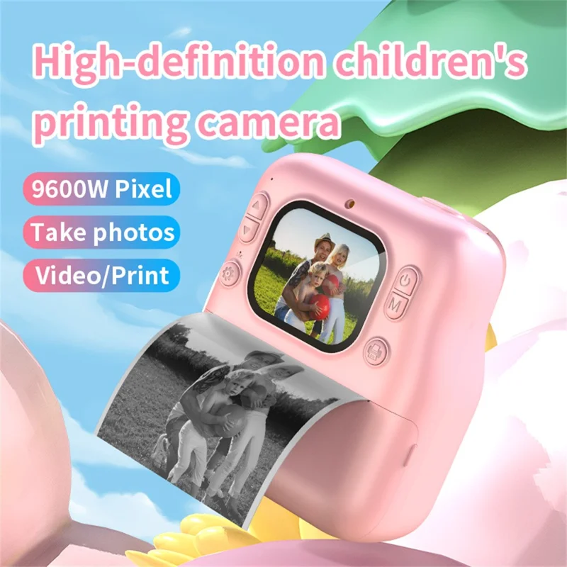 Y300H 2.0 Inch IPS Screen Instant Print Digital Camera HD Video Recorder for Children, with 32GB Card + Card Reader - Purple