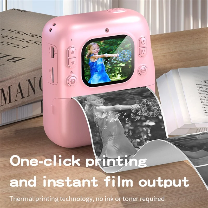 Y300H 2.0 Inch IPS Screen Instant Print Digital Camera HD Video Recorder for Children, with 32GB Card + Card Reader - Pink