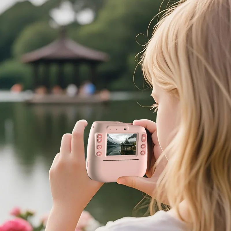 Câmera Digital Instantânea D102 com Tela IPS de 2,4 Polegadas para Crianças, Zoom 10X, Lente HD Dupla, Gravador de Vídeo - Rosa