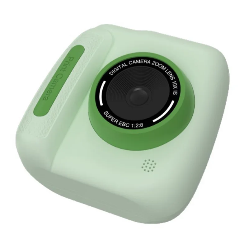 D102 2.4 Inch IPS Screen Instant Print Digital Camera for Kids 10X Zoom Dual HD Lens Video Recorder, with 32GB Card - Green