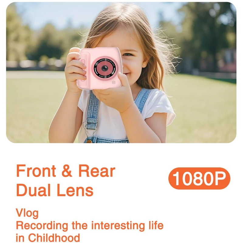 D102 2.4 Inch IPS Screen Instant Print Digital Camera for Kids 10X Zoom Dual HD Lens Video Recorder, with 32GB Card - Green