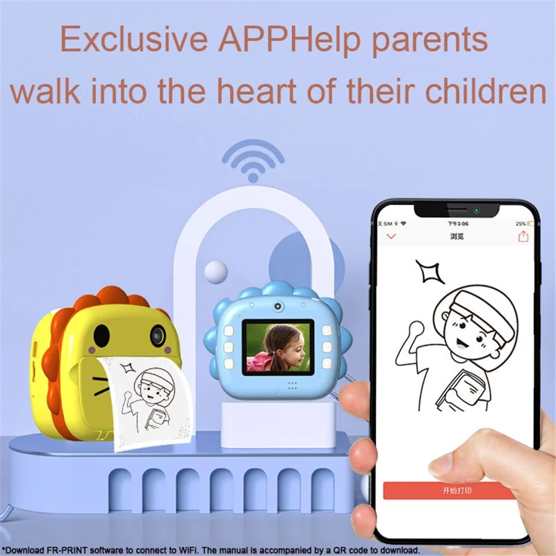 K05 Cute Cat Shape Dual Lens Camera 2.4 inch HD Screen Instant Print Kids Digital Camera - Blue