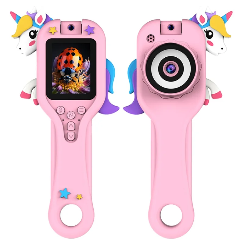 HY-F1 500X Magnification 2.0 Inch Screen Portable Handheld Microscope Camera for Kids Video Recorder, Style A - Pink Unicorn