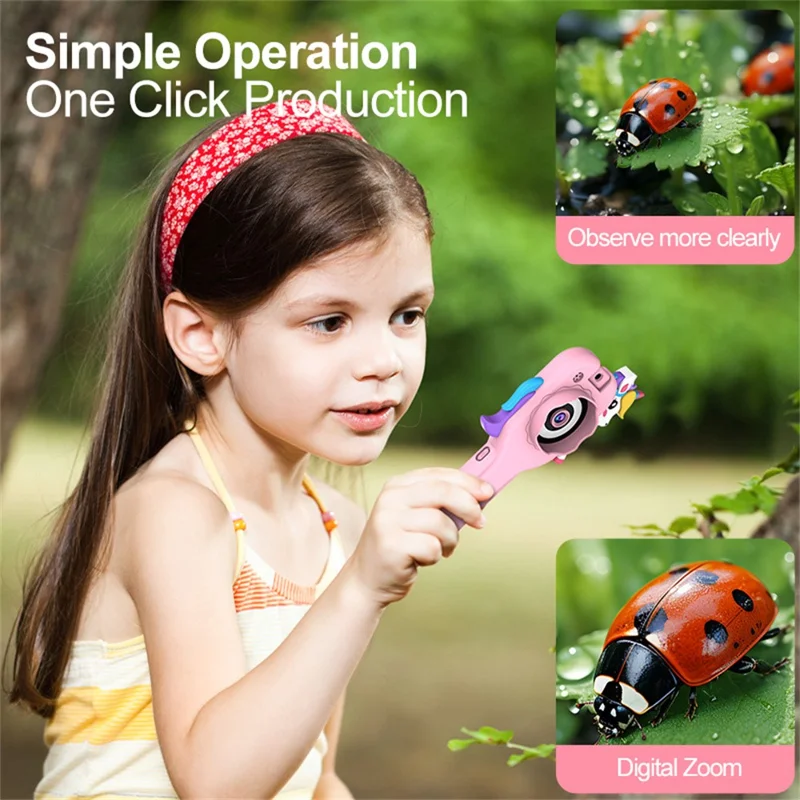 HY-F1 500X Magnification 2.0 Inch Screen Portable Handheld Microscope Camera for Kids Video Recorder, Style A - Pink Unicorn