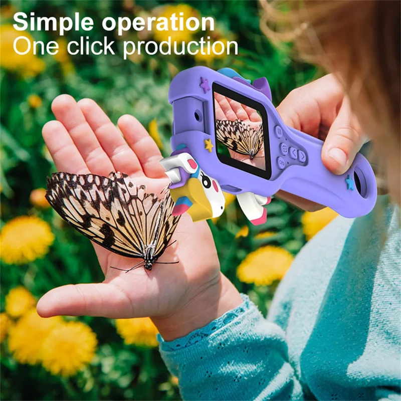 HY-F1 500X Magnification 2.0 Inch Screen Portable Handheld Microscope Camera for Kids Video Recorder, Style A - Pink Unicorn