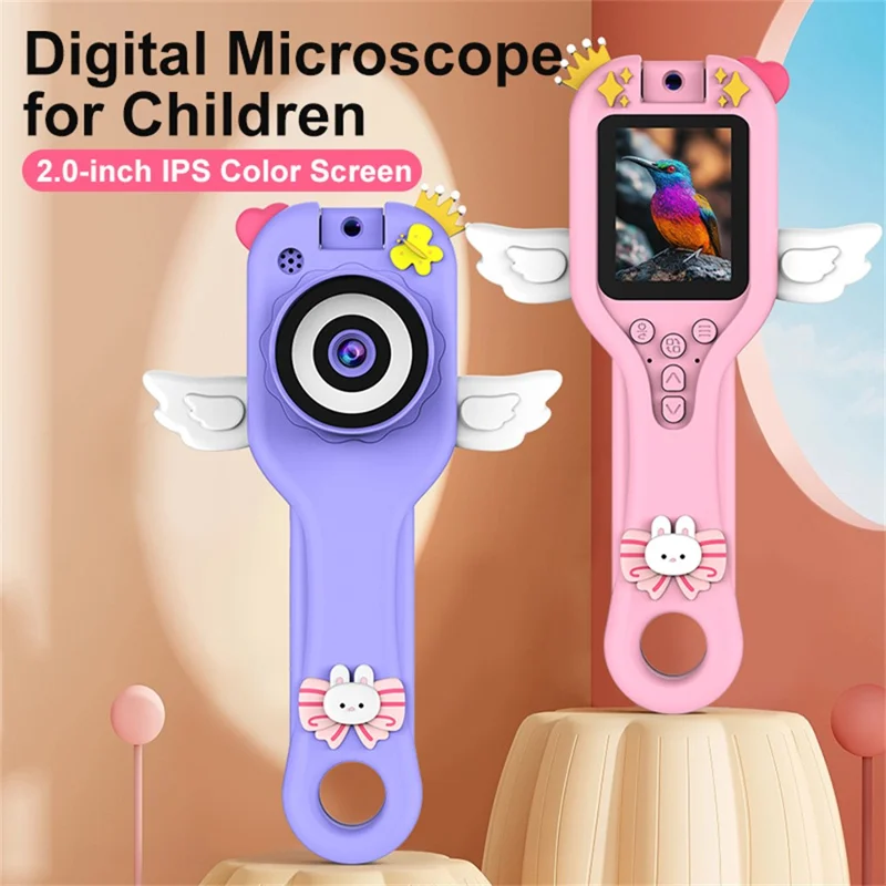 HY-F1 Cartoon Design 2.0 Inch Handheld Microscope Camera 500X Magnification Video Recorder for Kids, Style B - Pink Angel
