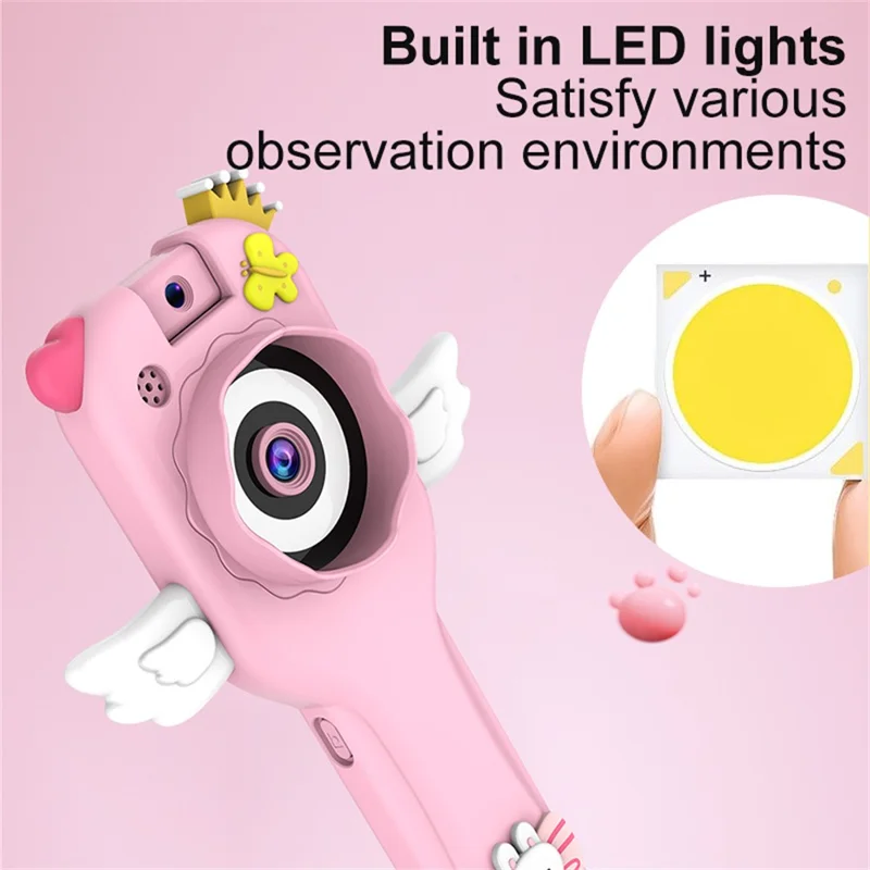 HY-F1 Cartoon Design 2.0 Inch Handheld Microscope for Kids 500X Magnification Video Recorder with 32GB Card + Card Reader, Style B - Pink Angel