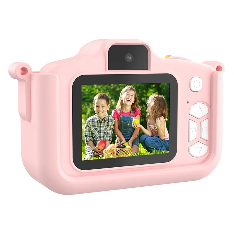 Câmera Digital T5S de Gato Desenhadinho com Tela IPS de 2,0 Polegadas, Gravação em HD com Lente Dupla para Crianças, com Cartão de 32GB + Leitor de Cartão - Rosa