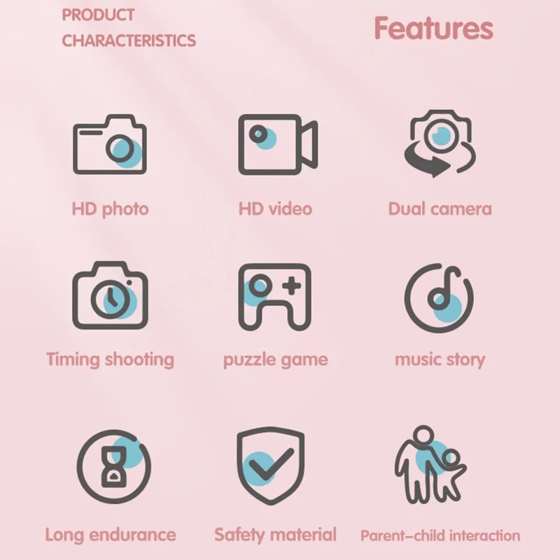 Câmera Digital T5S de Gato Desenhadinho com Tela IPS de 2,0 Polegadas, Gravação em HD com Lente Dupla para Crianças, com Cartão de 32GB + Leitor de Cartão - Rosa
