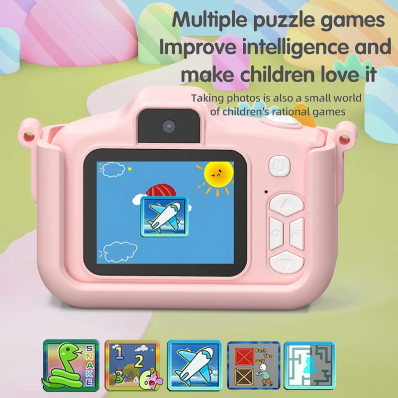 Câmera Digital T5S de Gato Desenhadinho com Tela IPS de 2,0 Polegadas, Gravação em HD com Lente Dupla para Crianças, com Cartão de 32GB + Leitor de Cartão - Rosa