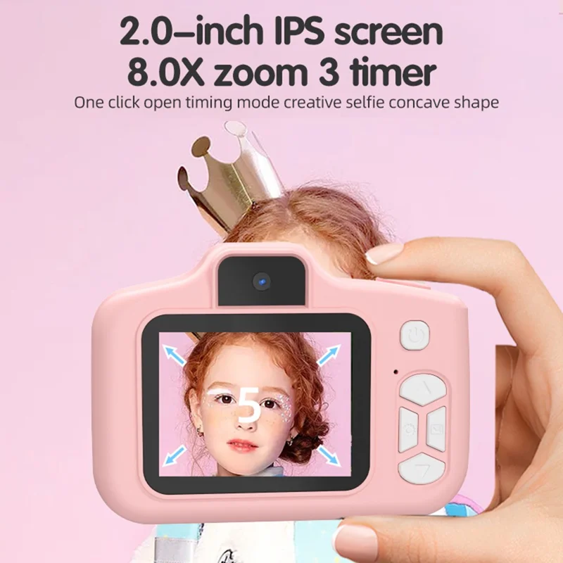 Câmera Digital T5S de Gato Desenhadinho com Tela IPS de 2,0 Polegadas, Gravação em HD com Lente Dupla para Crianças, com Cartão de 32GB + Leitor de Cartão - Rosa