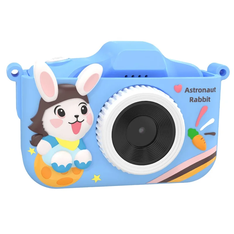 T6S Cartoon Rabbit Digital Camera for Kids 2.0 Inch IPS Screen HD Dual Lens Video Recorder, with 32GB Card + Card Reader - Blue