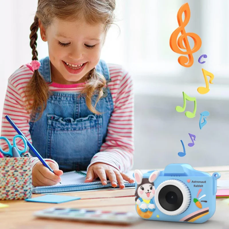 T6S Cartoon Rabbit Digital Camera for Kids 2.0 Inch IPS Screen HD Dual Lens Video Recorder, with 32GB Card + Card Reader - Blue