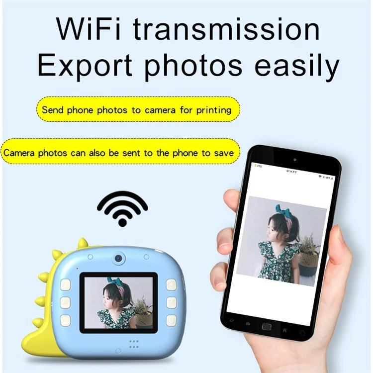 Câmera Digital de Impressão Instantânea para Crianças K07 Dinosaur Shape Front / Rear Dual - 2.4 Polegadas IPS Screen WiFi - Rosa