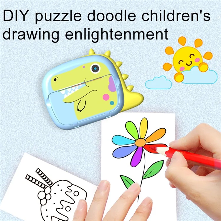 Câmera Digital de Impressão Instantânea para Crianças K07 Dinosaur Shape Front / Rear Dual - 2.4 Polegadas IPS Screen WiFi - Rosa