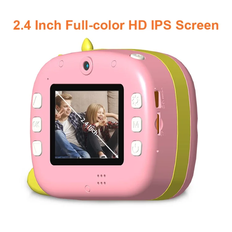 Câmera Digital de Impressão Instantânea para Crianças K07 Dinosaur Shape Front / Rear Dual - 2.4 Polegadas IPS Screen WiFi - Rosa