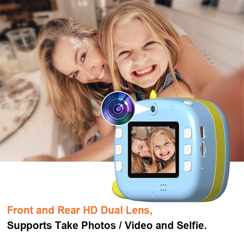 K07 Dinosaur Shape Front / Rear Dual Kids Camera 2.4 Inch IPS Screen WiFi Instant Print Digital Camera - Blue
