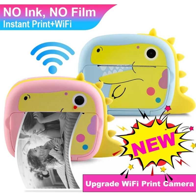K07 Dinosaur Shape Front / Rear Dual Kids Camera 2.4 Inch IPS Screen WiFi Instant Print Digital Camera - Blue